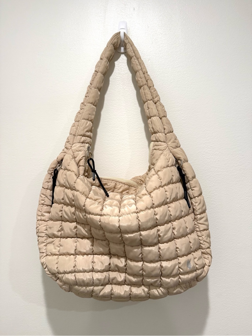 Free People Movement Beige Quilted Zipper Carryall Large Hobo Shoulder Bag